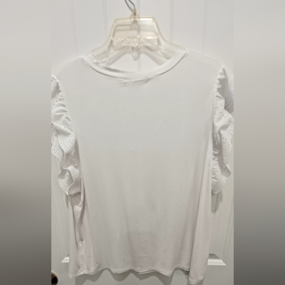 Liberty Love White Eyelet Sleeved Ruffle Blouse Sz XL #H12
